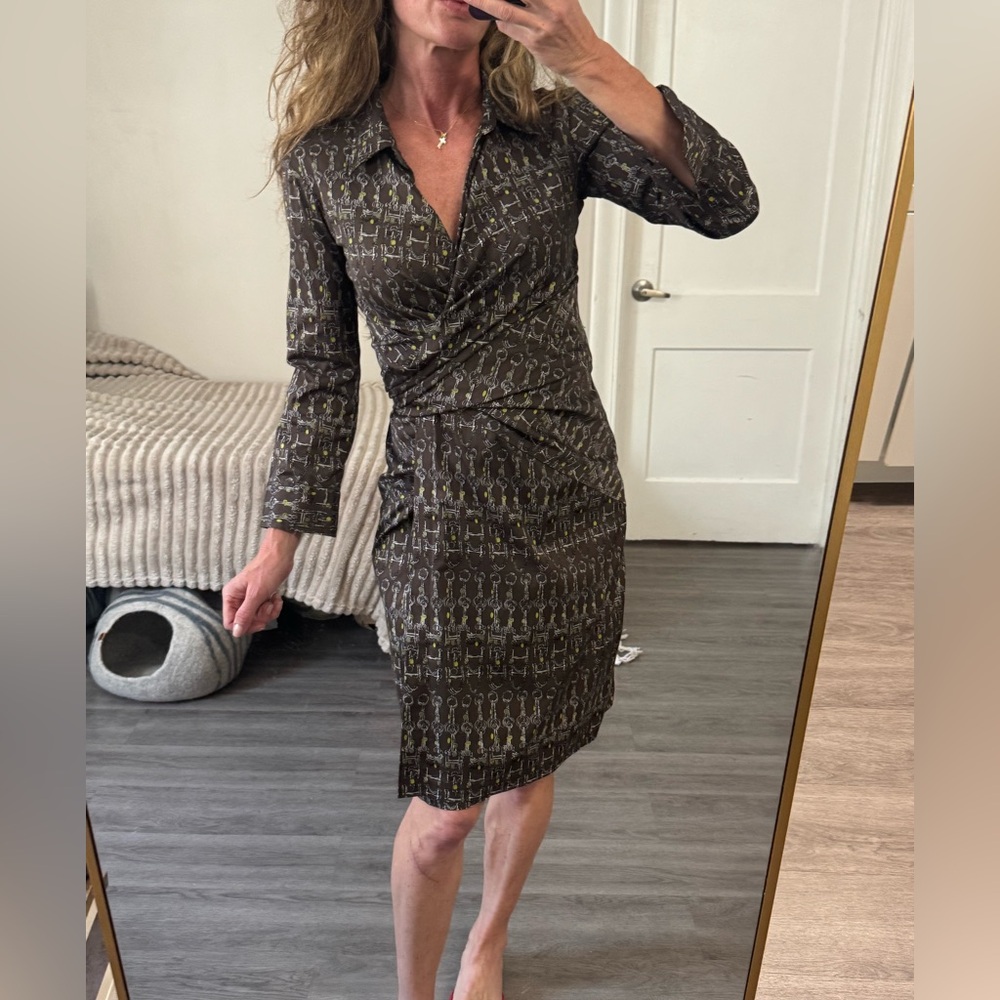 Samantha Sung Brown Equestrian Print Wrap Dress Size 6